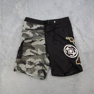 Maui Built Board Shorts Mens 35 Black Camo Good Split Cargo Surf Swim Trunks
